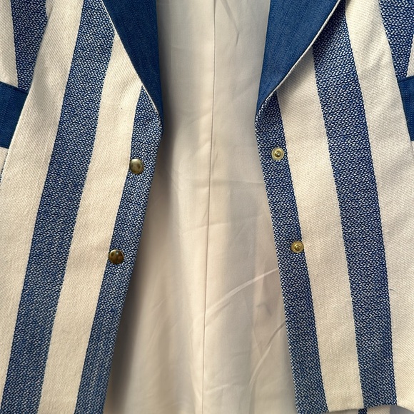 AYSHA Saeed Blue/white striped denim/woven Blazer - Picture 3 of 4